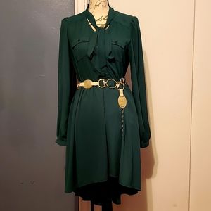 HAVE Asymmetrical long-sleeved green dress